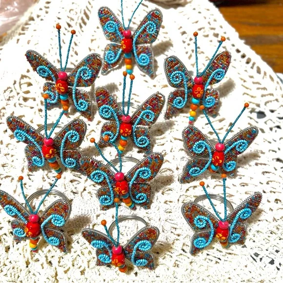 Pier 1 One Beads Beaded Art Glass Butterfly Napkin Ring Holders - Picture 4 of 6